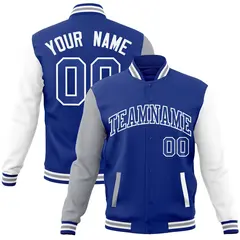 Royal White Raglan Varsity Full-Snap Letterman Jacket