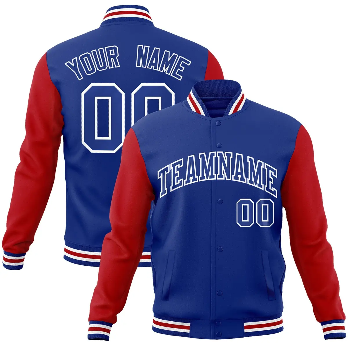 Royal White Raglan Varsity Full-Snap Letterman Jacket