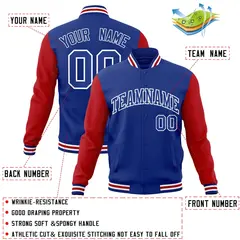 Royal White Raglan Varsity Full-Snap Letterman Jacket 4