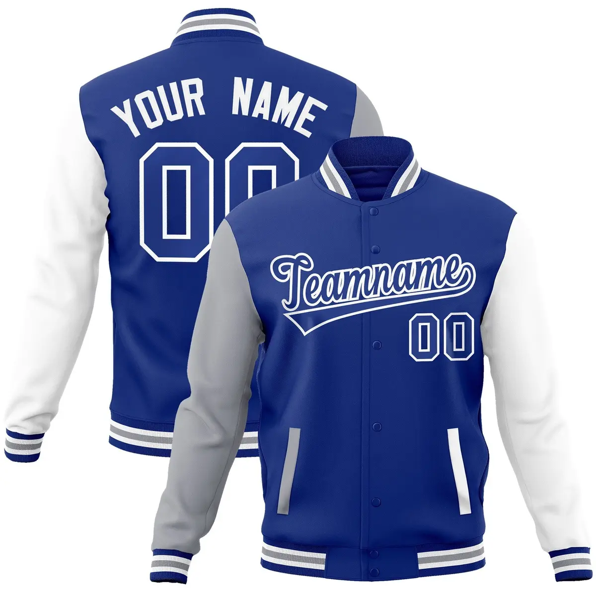 Royal White Raglan Varsity Full-Snap Letterman Jacket