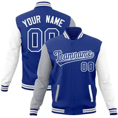 Royal White Raglan Varsity Full-Snap Letterman Jacket 1