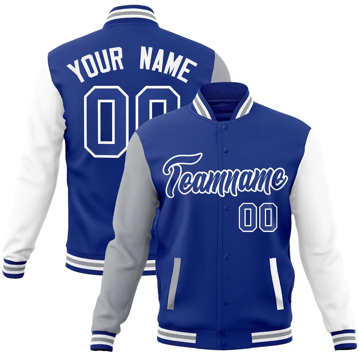 Royal White Raglan Varsity Full-Snap Letterman Jacket