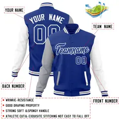 Royal White Raglan Varsity Full-Snap Letterman Jacket 4