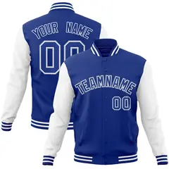 Royal White Raglan Varsity Full-Snap Letterman Jacket