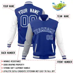 Royal White Raglan Varsity Full-Snap Letterman Jacket 4