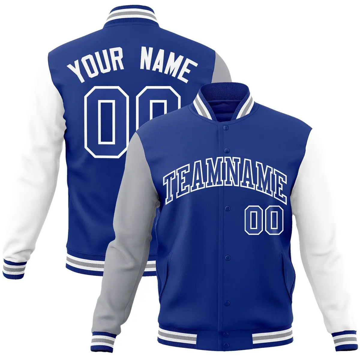 Royal White Raglan Varsity Full-Snap Letterman Jacket