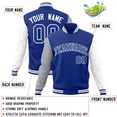 Royal White Raglan Varsity Full-Snap Letterman Jacket 4