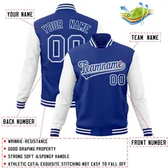 Royal White Raglan Varsity Full-Snap Letterman Jacket 4