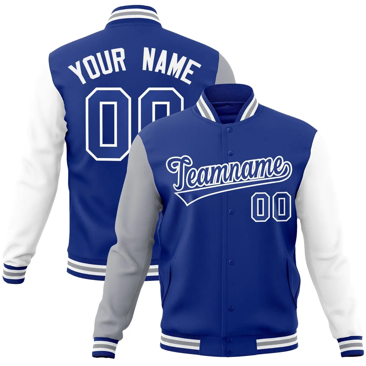 Royal White Raglan Varsity Full-Snap Letterman Jacket