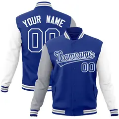 Royal White Raglan Varsity Full-Snap Letterman Jacket 1
