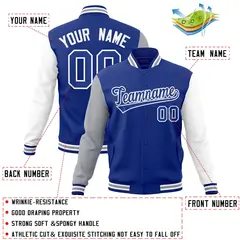 Royal White Raglan Varsity Full-Snap Letterman Jacket 4