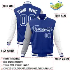Royal White Raglan Varsity Full-Snap Letterman Jacket 4