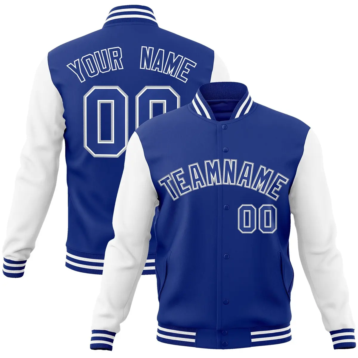 Royal White Raglan Varsity Full-Snap Letterman Jacket
