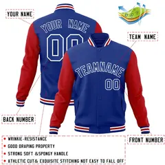 Royal White Raglan Varsity Full-Snap Letterman Jacket 4
