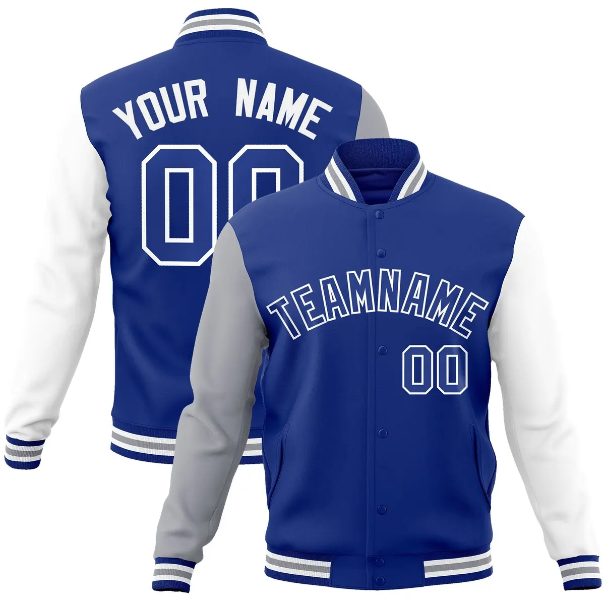 Royal White Raglan Varsity Full-Snap Letterman Jacket