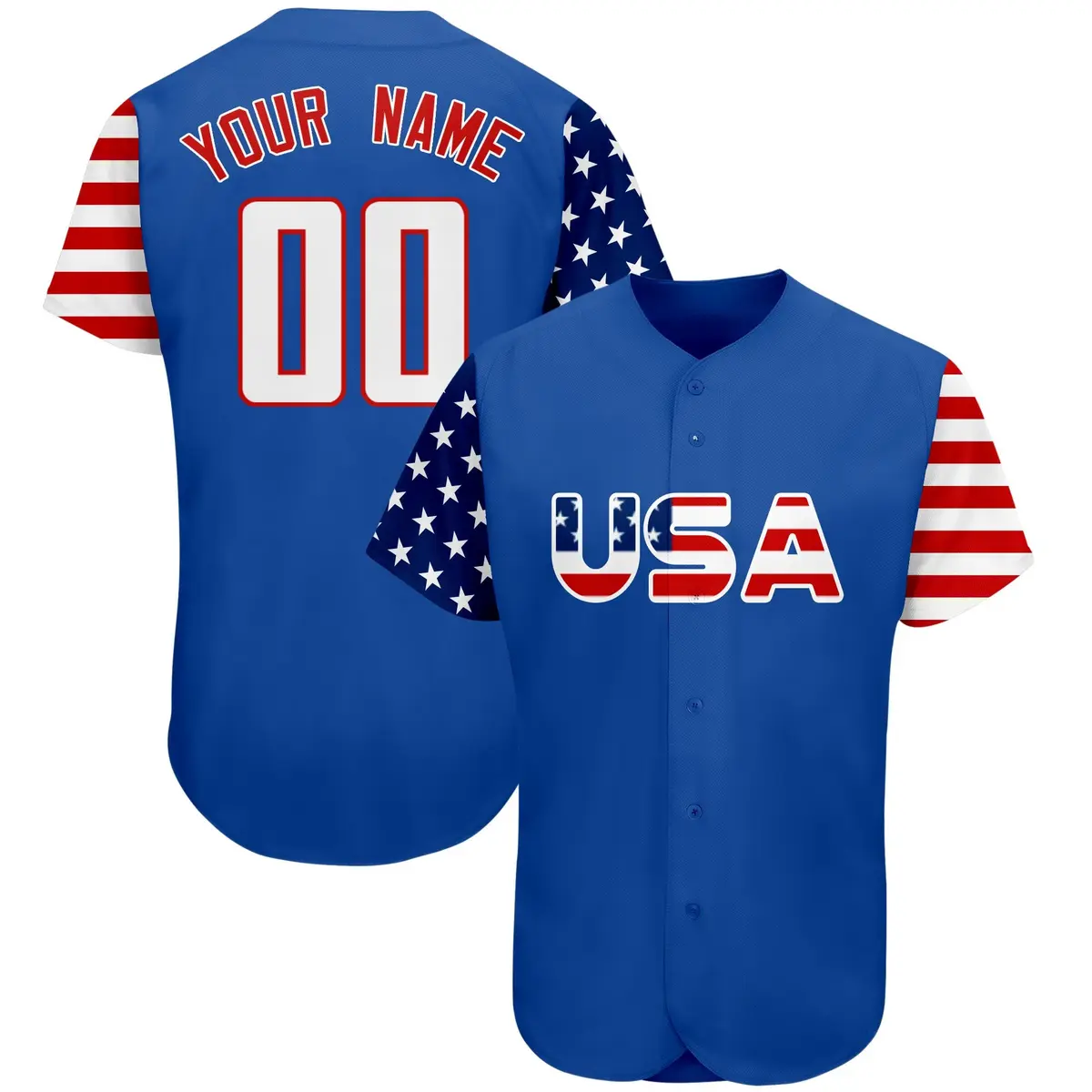 Royal White-Red American Flag Baseball Jersey