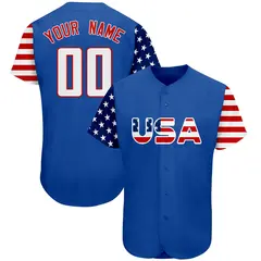 Royal White-Red American Flag Baseball Jersey