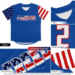 Royal White-Red American Flag Baseball Jersey 3