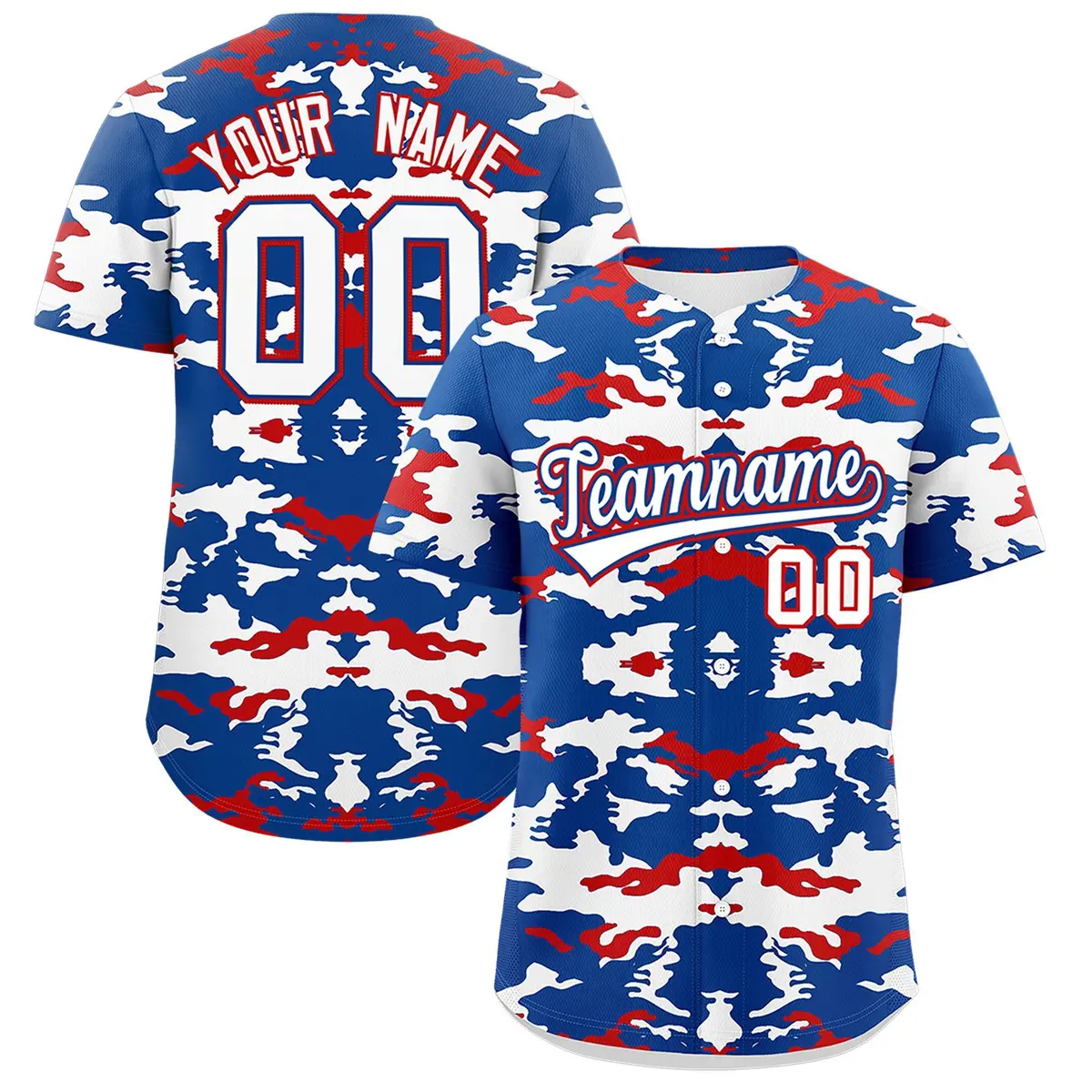 Royal White Red Camo Authentic Baseball Jersey