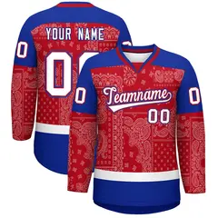 Royal White Red Cashew Flower Graffiti V-Neck Hockey Jersey