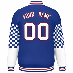 Royal White-Red Checkered Color Block Bomber Varsity Jacket 4