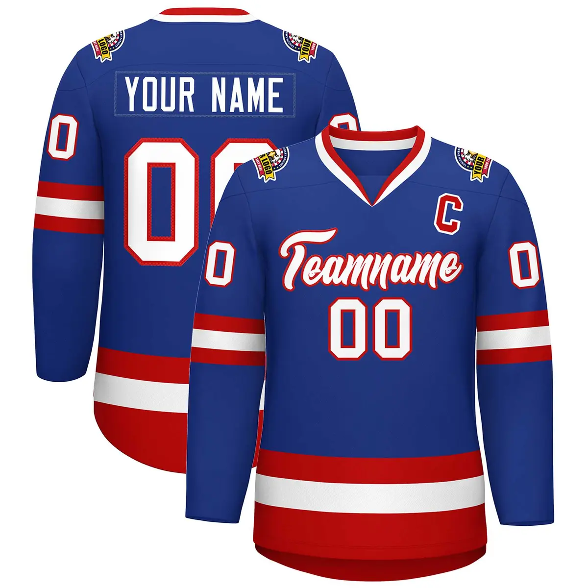 Royal White-Red Classic Style Hockey Jersey