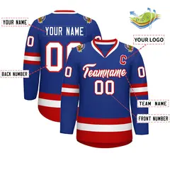 Royal White-Red Classic Style Hockey Jersey 2