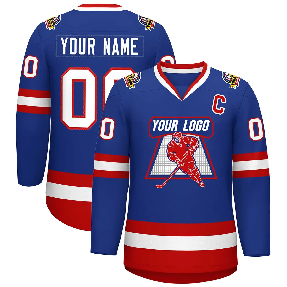 Royal White-Red Classic Style Hockey Jersey