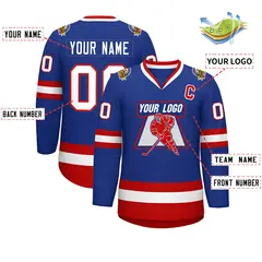 Royal White-Red Classic Style Hockey Jersey 2