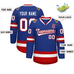 Royal White-Red Classic Style Hockey Jersey 2