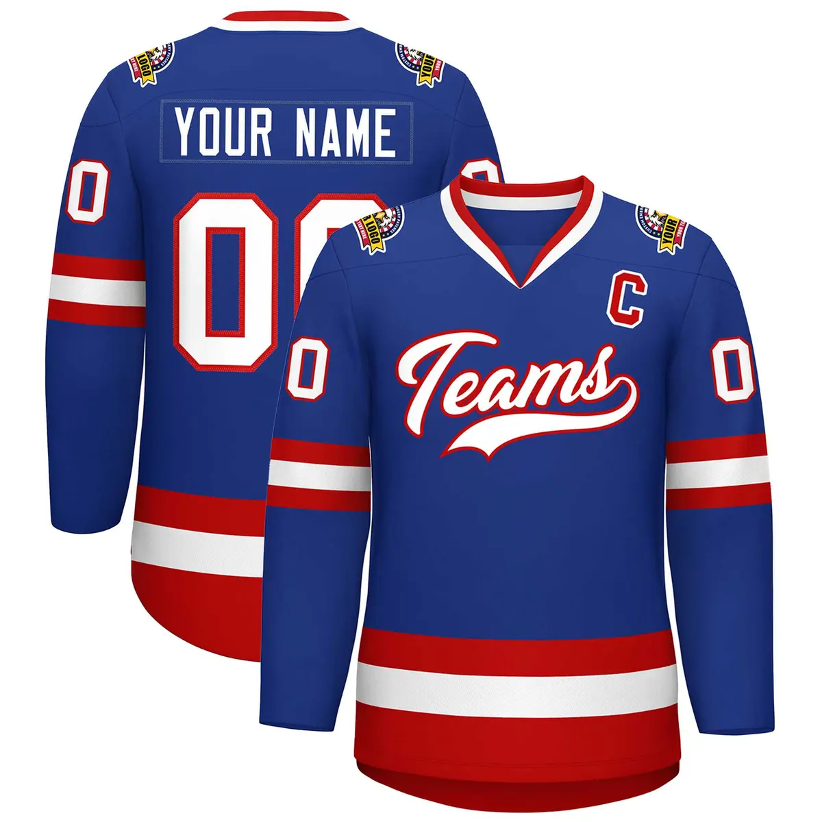 Royal White-Red Classic Style Hockey Jersey
