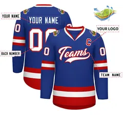 Royal White-Red Classic Style Hockey Jersey 2