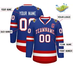Royal White-Red Classic Style Hockey Jersey 2