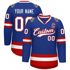Royal White-Red Classic Style Hockey Jersey 1