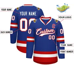 Royal White-Red Classic Style Hockey Jersey 2