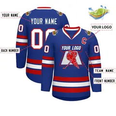 Royal White-Red Classic Style Hockey Jersey 2