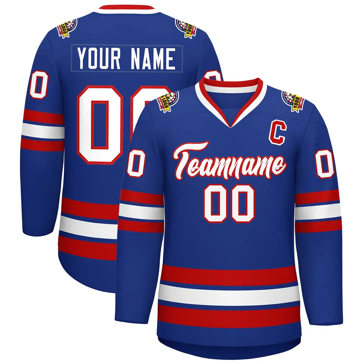Royal White-Red Classic Style Hockey Jersey