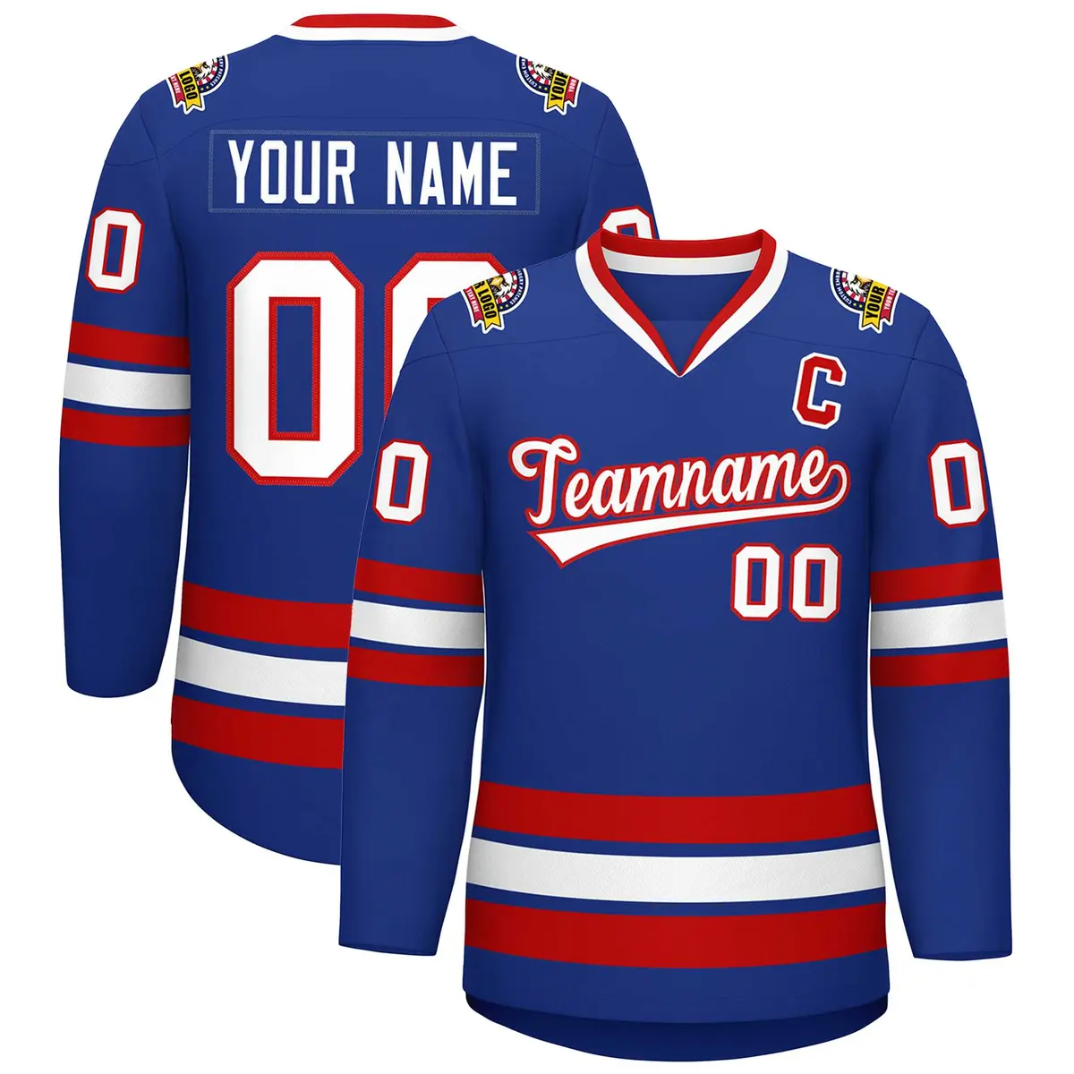 Royal White-Red Classic Style Hockey Jersey