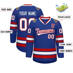 Royal White-Red Classic Style Hockey Jersey 2