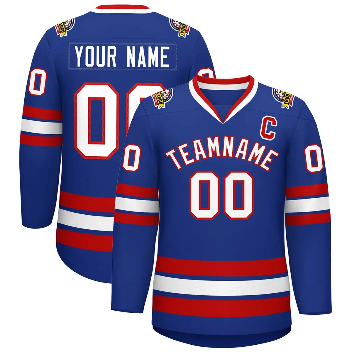 Royal White-Red Classic Style Hockey Jersey