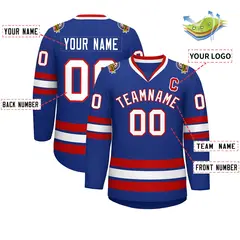 Royal White-Red Classic Style Hockey Jersey 2
