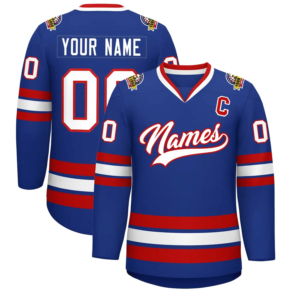 Royal White-Red Classic Style Hockey Jersey