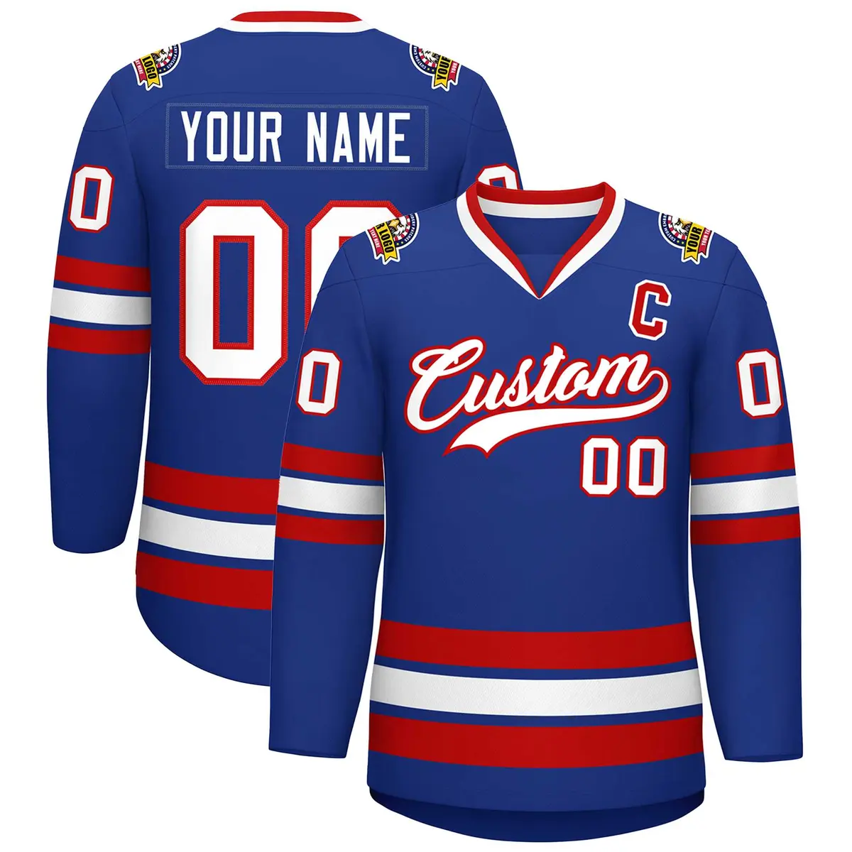 Royal White-Red Classic Style Hockey Jersey
