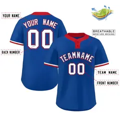 Royal White-Red Classic Two-Button Softball Jersey 2