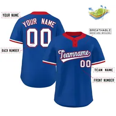 Royal White-Red Classic Two-Button Softball Jersey 2