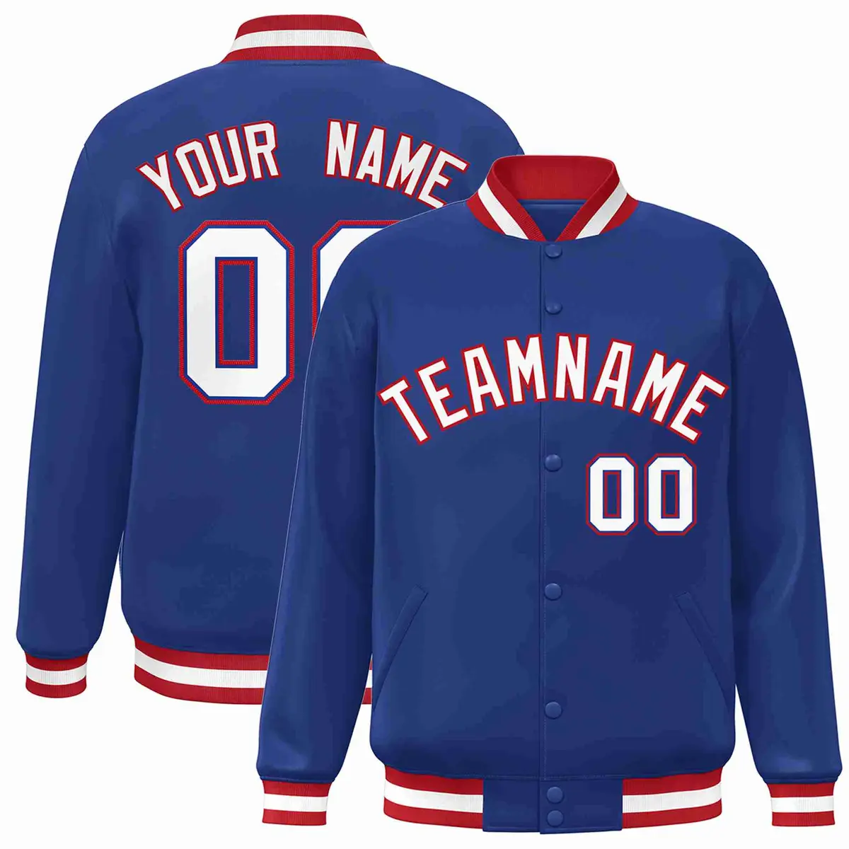 Royal White-Red Classic Varsity Full-Snap Letterman Jacket