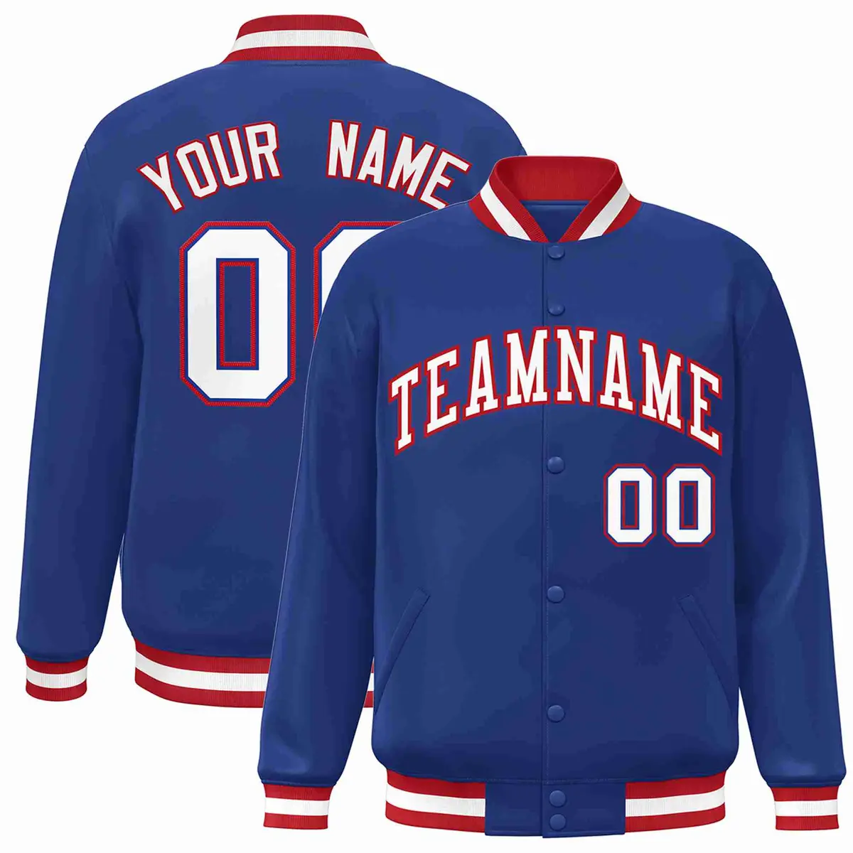 Royal White-Red Classic Varsity Full-Snap Letterman Jacket
