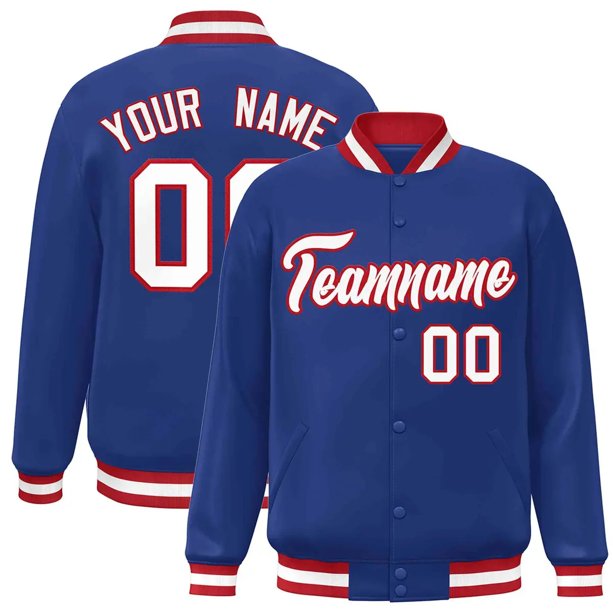 Royal White-Red Classic Varsity Full-Snap Letterman Jacket