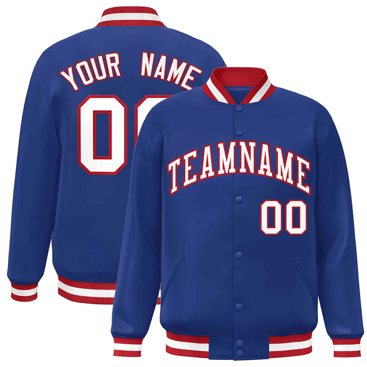 Royal White-Red Classic Varsity Full-Snap Letterman Jacket