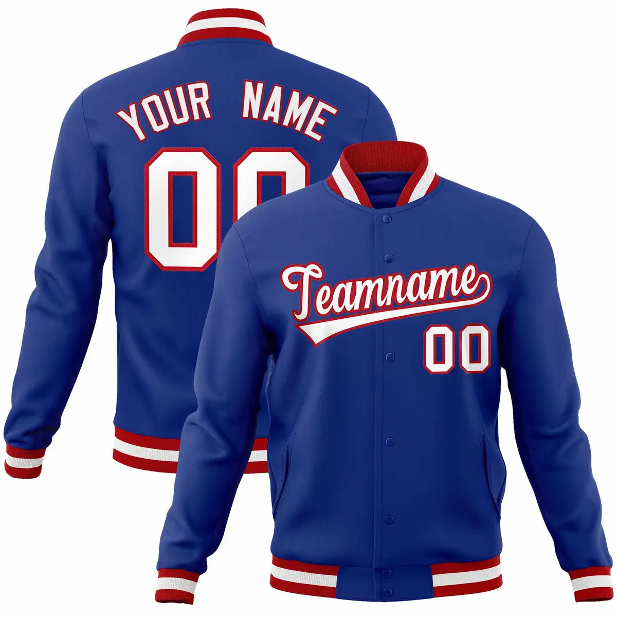 Royal White-Red Classic Varsity Full-Snap Letterman Jacket